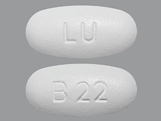 This is a Tablet imprinted with LU on the front, B22 on the back.