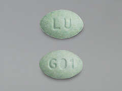 This is a light green oval Tablet imprinted with LU on the front, G01 on the back, and is manufactured by LUPIN PHARMACEU.