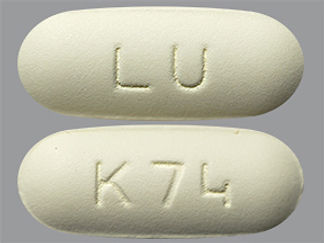 This is a Tablet Er 24 Hr imprinted with LU on the front, K74 on the back.