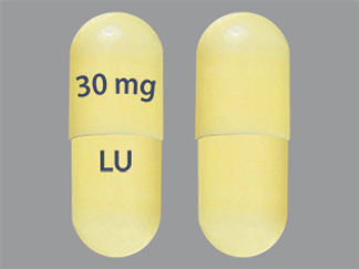 Esto es un Cápsula imprimido con 30 mg en la parte delantera, LU en la parte posterior, y es fabricado por None.