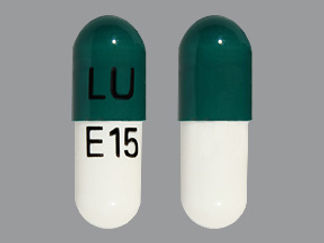 This is a Capsule imprinted with LU on the front, E15 on the back.