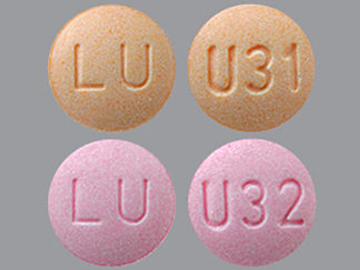 This is a Tablet imprinted with LU on the front, U31 or U32 on the back.