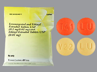 This is a Tablet Dose Pack 3 Months imprinted with LU on the front, T41 or V22 on the back.