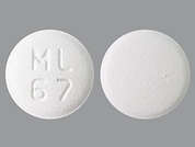 Famciclovir: This is a white round Tablet imprinted with ML  67 on the front, nothing on the back, and is manufactured by MACLEODS PHARMA.