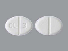 This is a white oval Tablet imprinted with CL 3 on the front, nothing on the back, and is manufactured by MACLEODS PHARMA.