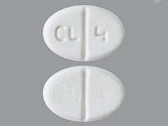This is a white oval Tablet imprinted with CL 4 on the front, nothing on the back, and is manufactured by MACLEODS PHARMA.