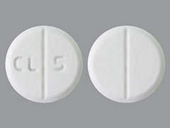 This is a white round Tablet imprinted with CL 5 on the front, nothing on the back, and is manufactured by MACLEODS PHARMA.