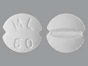 Escitalopram Oxalate: This is a white round Tablet imprinted with ML  60 on the front, nothing on the back, and is manufactured by MACLEODS PHARMA.