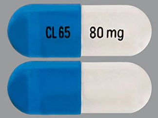 This is a Capsule imprinted with CL65 on the front, 80 mg on the back.