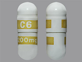 This is a Capsule imprinted with C6 on the front, 200mg on the back.