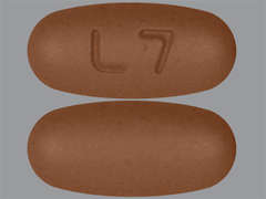 This is a brown oval Tablet imprinted with L7 on the front, nothing on the back, and is manufactured by MACLEODS PHARMA.