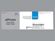 Afrezza: Esto es un Cartucho Con Inhalador imprimido con nada en la parte delantera, nada en la parte posterior, y es fabricado por MANNKIND CORPOR.