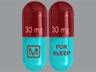 This is a Capsule imprinted with 30 mg 30 mg on the front, logo and FOR  SLEEP on the back.