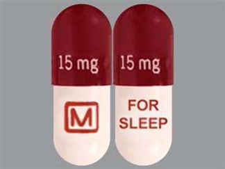 This is a Capsule imprinted with 15 mg 15 mg on the front, logo and FOR  SLEEP on the back.