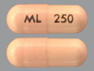 This is a Capsule imprinted with ML on the front, 250 on the back.