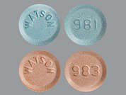 Zarah: Esto es un Tableta multicolor (2) redondo imprimido con WATSON en la parte delantera, 981 or 983 en la parte posterior, y es fabricado por MAYNE PHARMA IN.