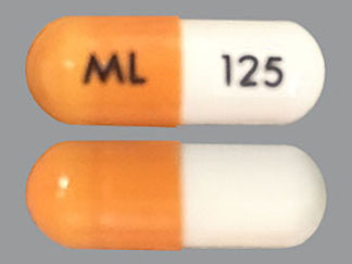 This is a Capsule imprinted with ML on the front, 125 on the back.