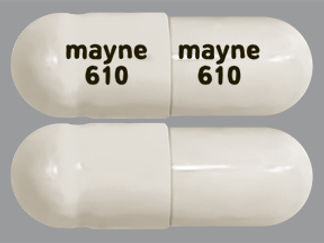 This is a Capsule Er Biphasic 50-50 imprinted with mayne  610 on the front, mayne  610 on the back.