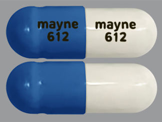 This is a Capsule Er Biphasic 50-50 imprinted with mayne  612 on the front, mayne  612 on the back.