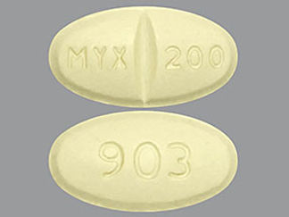 This is a Tablet imprinted with MYX 200 on the front, 903 on the back.