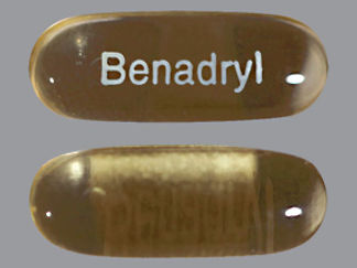 Esto es un Cápsula imprimido con Benadryl en la parte delantera, nada en la parte posterior, y es fabricado por None.