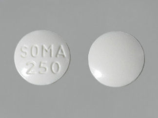 This is a Tablet imprinted with SOMA  250 on the front, nothing on the back.
