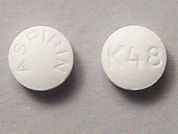 Aspirin: Esto es un Tableta imprimido con ASPIRIN en la parte delantera, K48 en la parte posterior, y es fabricado por None.