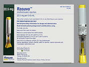Rasuvo: This is a yellow Auto-injector imprinted with nothing on the front, nothing on the back, and is manufactured by MEDEXUS PHARMA,.