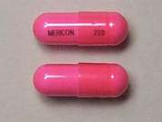 Orazinc: Esto es un Cápsula rosado oblongo imprimido con MERICON en la parte delantera, 220 en la parte posterior, y es fabricado por MERICON.