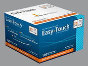 Easy Touch Insulin Safety: Esto es un Jeringa Empty Disposable imprimido con nada en la parte delantera, nada en la parte posterior, y es fabricado por None.