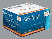 Easy Touch Insulin Safety: Esto es un Jeringa Empty Disposable imprimido con nada en la parte delantera, nada en la parte posterior, y es fabricado por None.