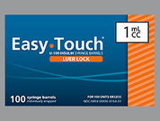 Easy Touch Luer Lock Insulin: Esto es un Jeringa Empty Disposable imprimido con nada en la parte delantera, nada en la parte posterior, y es fabricado por None.