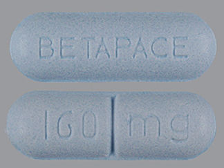 This is a Tablet imprinted with BETAPACE on the front, 160 MG on the back.