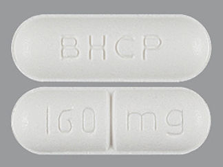 This is a Tablet imprinted with BHCP on the front, 160 mg on the back.
