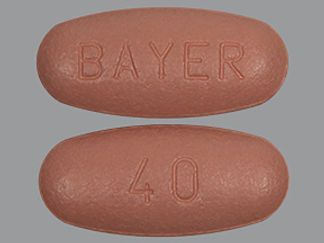 Esto es un Tableta imprimido con BAYER en la parte delantera, 40 en la parte posterior, y es fabricado por None.