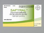 Safyral: This is a Tablet imprinted with Y+ or M+ on the front, nothing on the back.