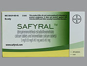 Safyral: This is a Tablet imprinted with Y+ or M+ on the front, nothing on the back.