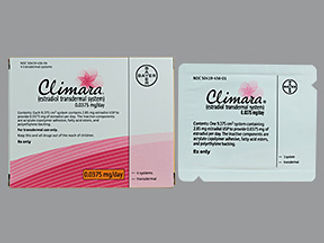 This is a Patch Transdermal Weekly imprinted with Climara 0.0375mg/day on the front, nothing on the back.