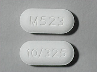 This is a Tablet imprinted with M523 on the front, 10/325 on the back.