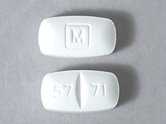This is a Tablet imprinted with 57  71 on the front, M on the back.
