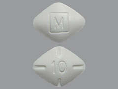 This is a white diamond Tablet imprinted with M on the front, 10 on the back, and is manufactured by MALLINCK-SPECGX.