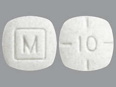 This is a white pillow Tablet imprinted with M on the front, 10 on the back, and is manufactured by MALLINCK-SPECGX.