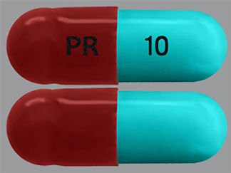 This is a Capsule imprinted with PR on the front, 10 on the back.