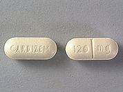 Cardizem: Esto es un Tableta imprimido con CARDIZEM en la parte delantera, 120 mg en la parte posterior, y es fabricado por None.