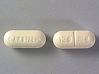 This is a Tablet imprinted with CARDIZEM on the front, 120 mg on the back.