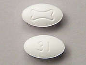 Fosamax: This is a white oval Tablet imprinted with Logo on the front, 31 on the back, and is manufactured by ORGANON LLC.