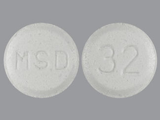 This is a Tablet imprinted with 32 on the front, MSD on the back.