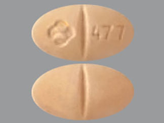 This is a Tablet Chewable imprinted with logo and 477 on the front, nothing on the back.