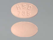 Zocor: Esto es un Tableta color durazno oval imprimido con MSD  735 en la parte delantera, nada en la parte posterior, y es fabricado por ORGANON LLC.