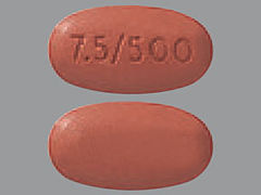 This is a Tablet imprinted with 7.5/500 on the front, nothing on the back.